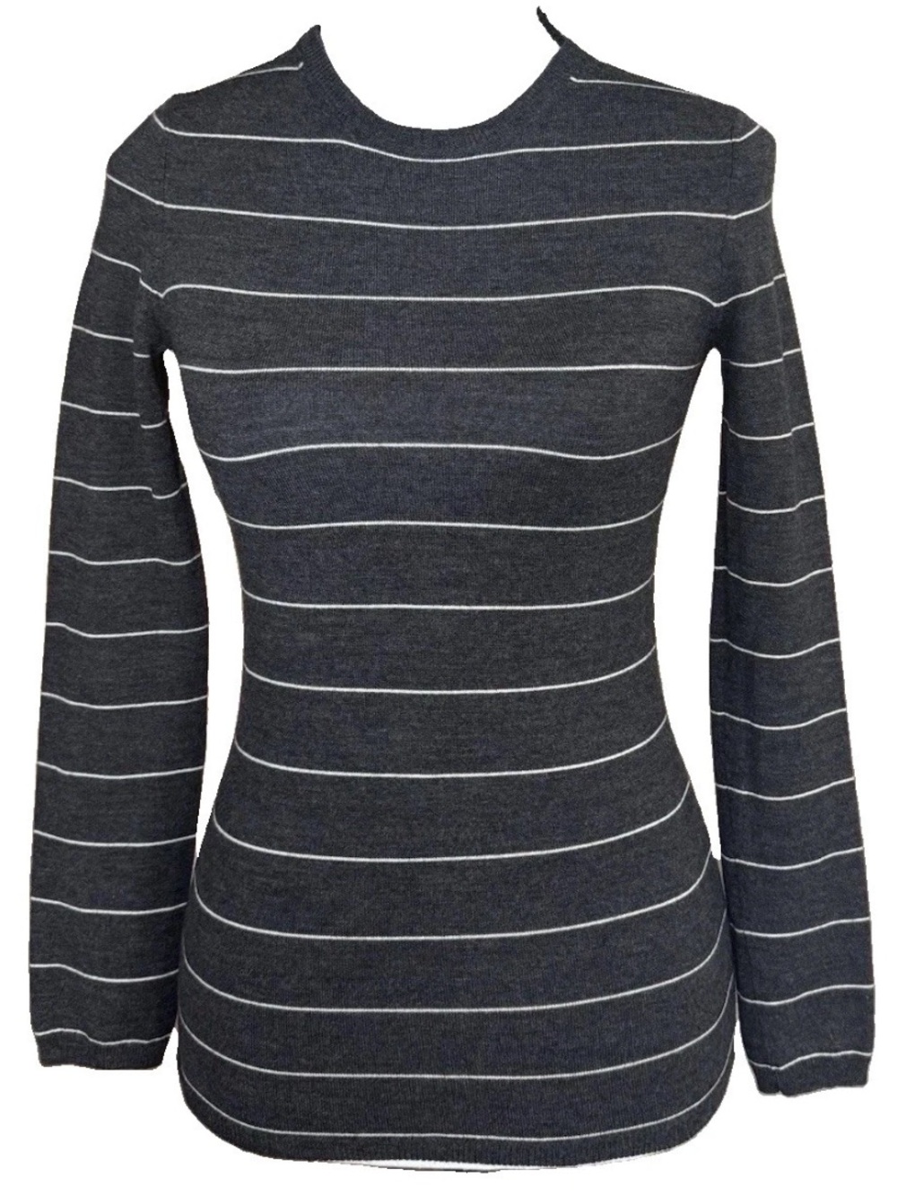 Theory Striped Merino Wool Blend Sweater Long Sleeve Lightweight Grey XS Y2K